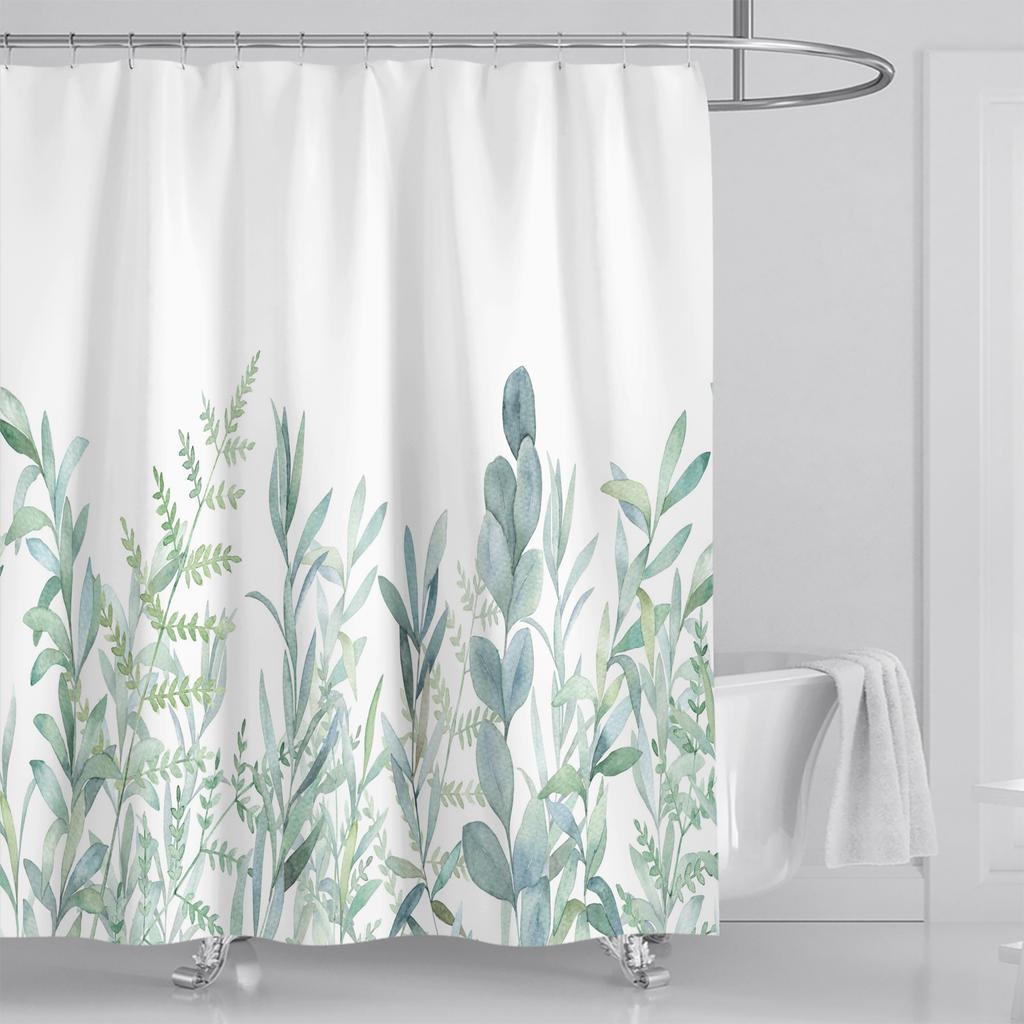 New Simple Printing Leaf Shower Curtains Waterproof Thick Bath Curtains for Bathroom Bathtub Large Wide Bathing Cover with Hooks