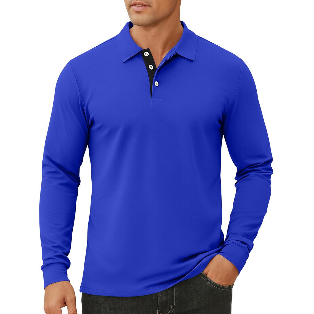 Men's Color Button Lapel Long Sleeve Top Men's Casual Fashion Long Sleeve Top