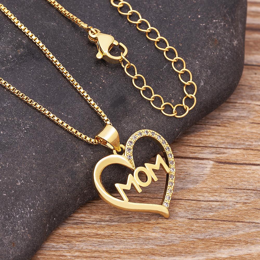 Nidin Ins Fashion New Creative Design Zircon MOM Letter Heart Shape Necklace Personalized Jewelry Party Accessories Gift