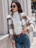 Plaid Pattern Button Front Teddy Coat All-match Long-sleeved Winter Warm Jacket Women's Clothing