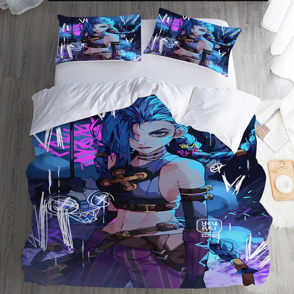 3D Print Game Girs Jinx Arcane Bedding Set Pillowcase Duvet Cover Double Twin Full Queen King Adult Kids Bedclothes Quilt Cover