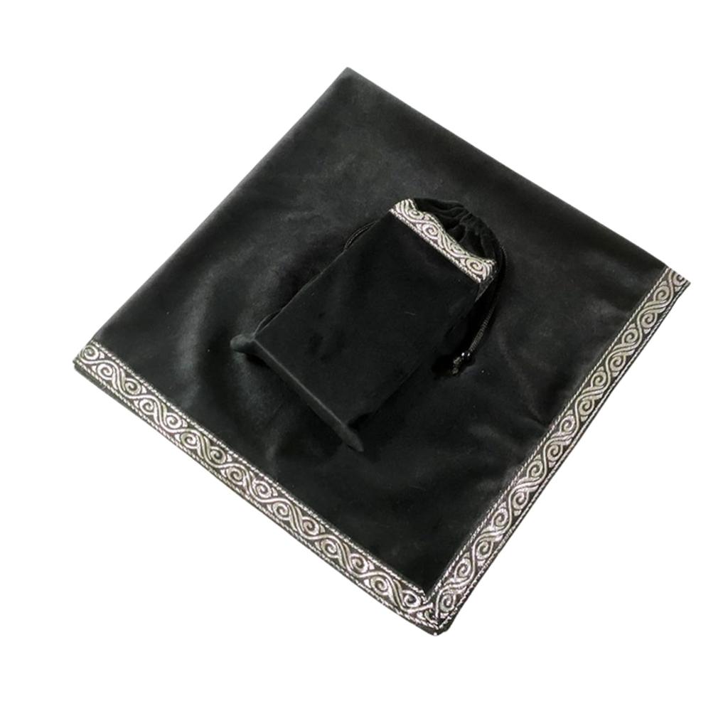 ATAK Tarot Cloth with Pouch [Professional-grade for Elevating Your Fortune-telling Space] Large Size 60cm X 60cm Velvet (Black with Gold Trim)