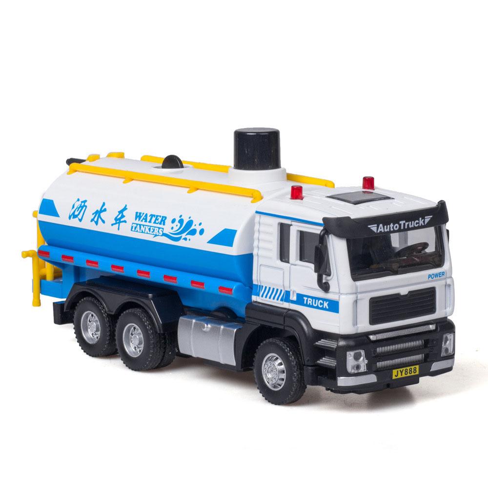 

1:50 Scale Gas Tanker Sprinkler Toy Model Car Doors Opened Music Light Pull Back Miniature Cars Models Collection Gifts for Kids
