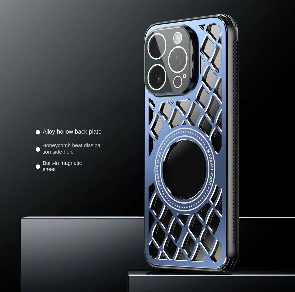 For Magsafe Aluminum Alloy Heat Dissipation Shockproof Case For iPhone 16Pro Max 16 15 14 13 12 Pro Back Plate Magnetic Wireless Charging Cover