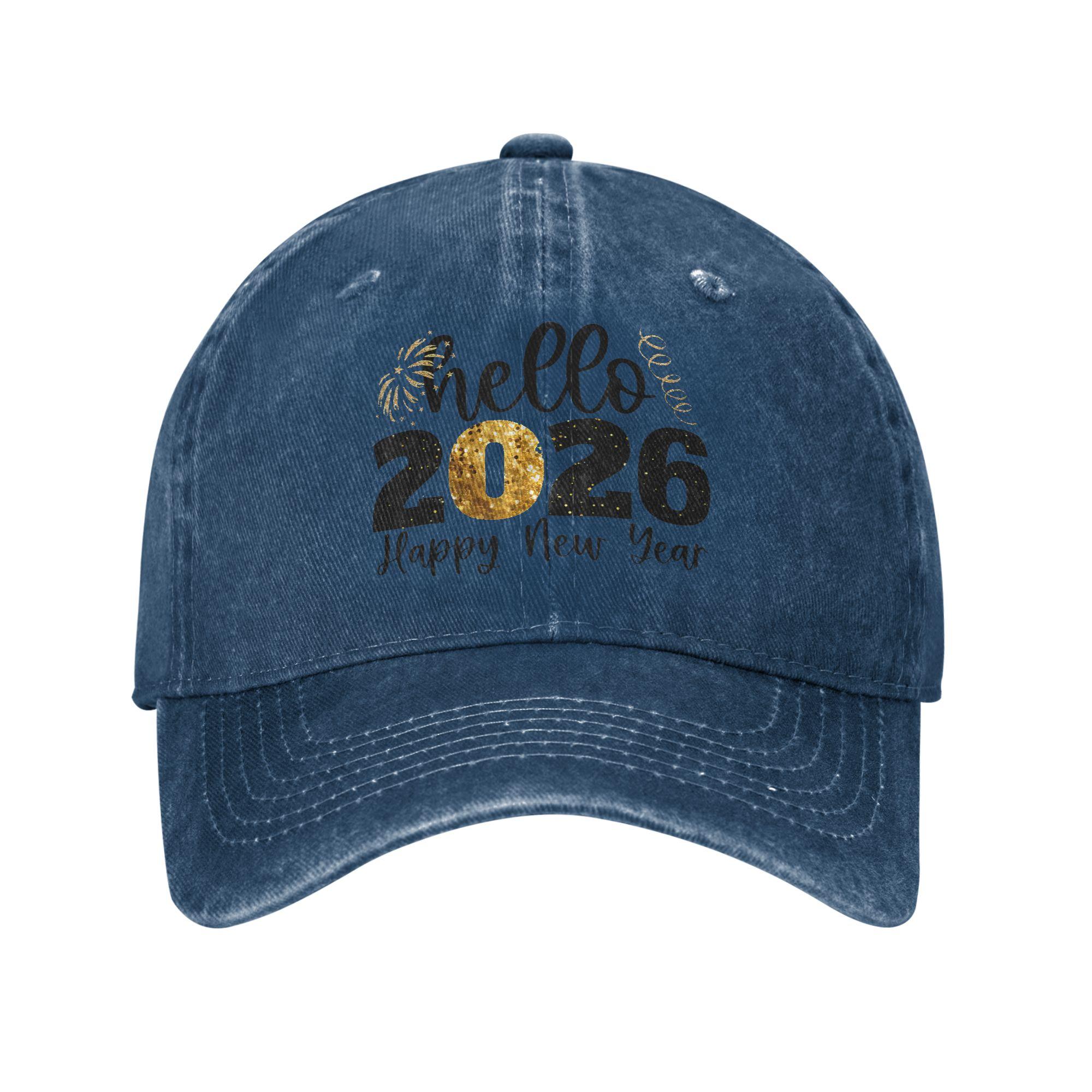 Happy New Year 2026 New Year Party Friends Family Matching Washed Baseball Cap Summer Men Adult Hunting Camping Snapback Cap One Size