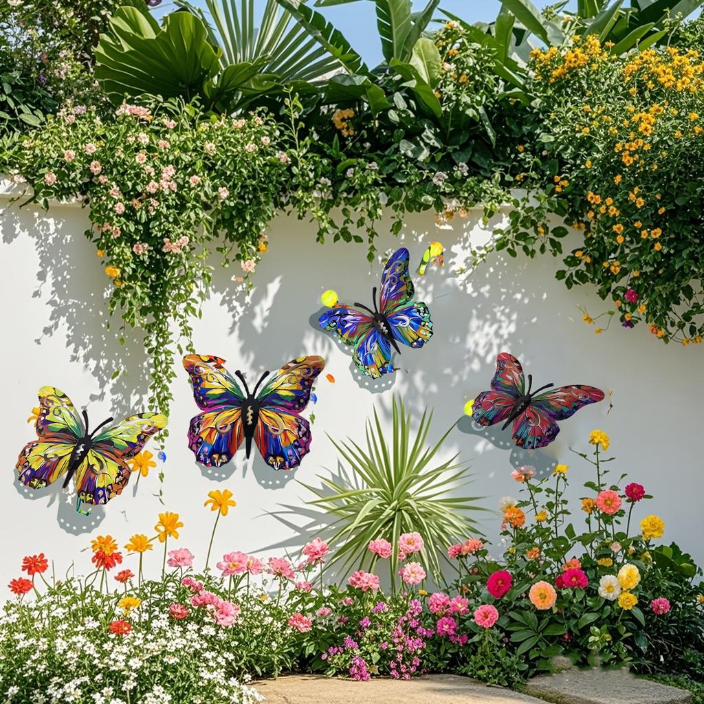 Metal Butterfly Wall Art Set of 4 Decorative Hanging Sculptures for Indoor Outdoor Home Garden Living Room Office Decor