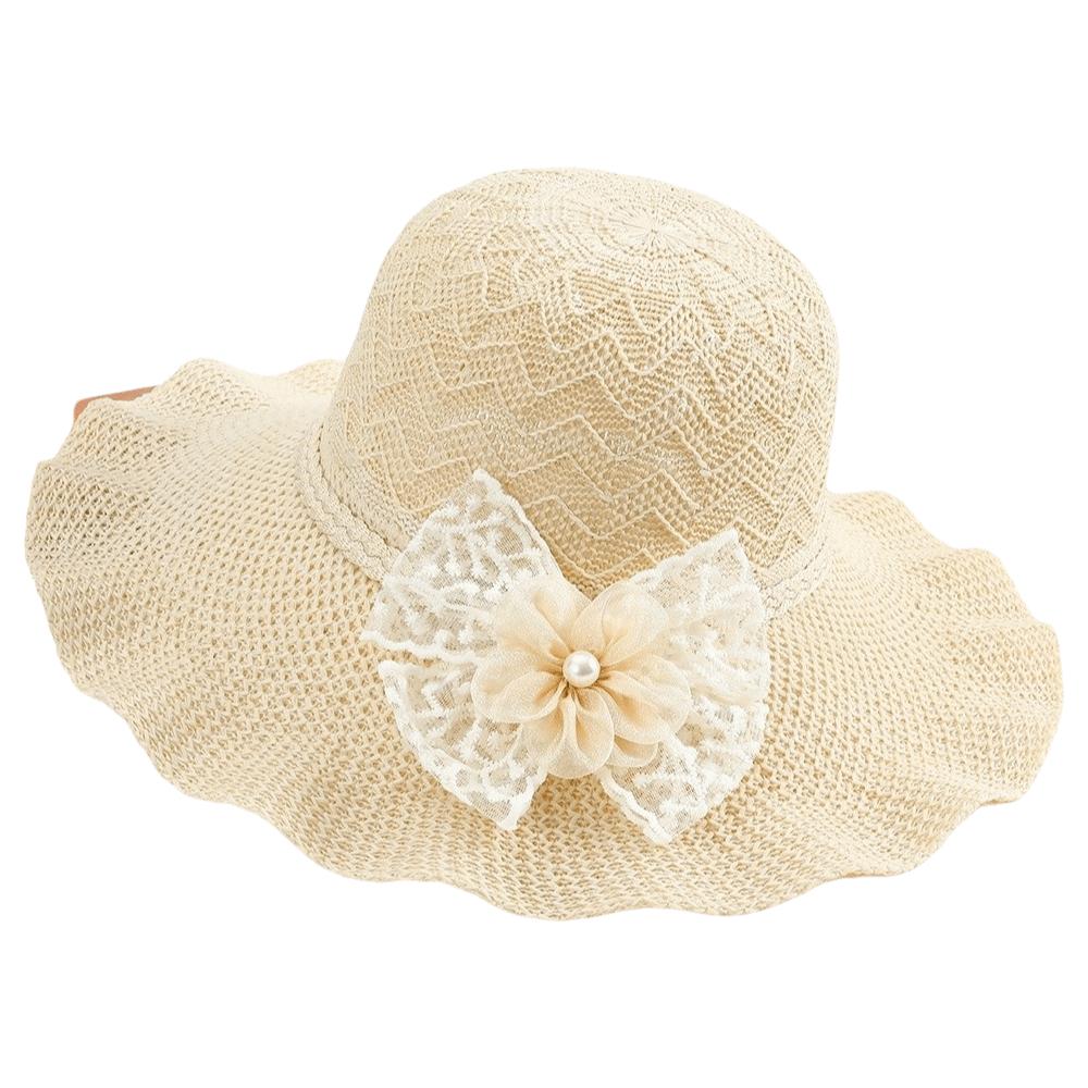 Breathable Ruffle Sun Hat Adjustable Floppy Bucket Hat Sweet Beach Sun Hat For Women Girls бежевый