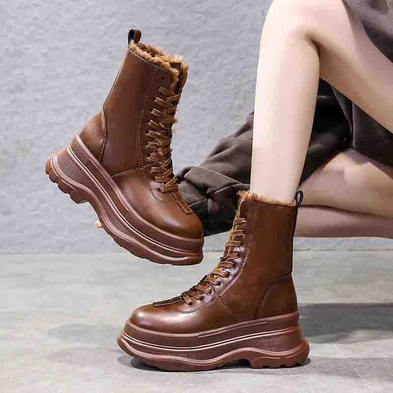 Botas cortas de cuero de suela gruesa para mujer Más terciopelo cálido  invierno Botas cortas de cuero de tubo medio comprar a buen precio —  entrega gratuita, reseñas reales con fotos — Joom