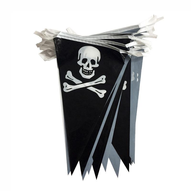 5m Halloween Pirate Banners Pirate Skull Printed Black Pennant Triangle Flags Pirate Theme Party Decoration Birthday Party