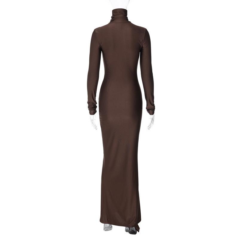 Frauen 2024 Frühling Herbst Mode Langarm Streetwear Bodycon Schwarz Midi Kleid Großhandel Artikel Für Business