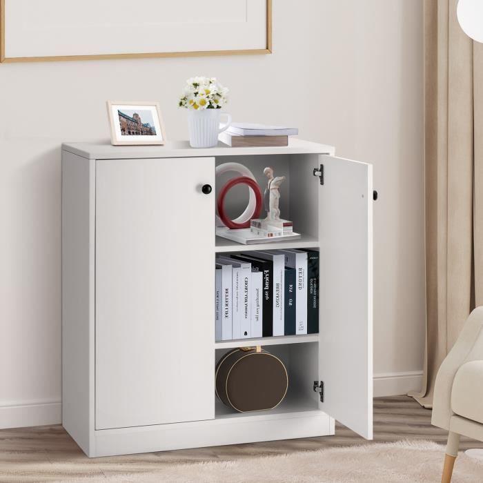 COSTWAY Commode Buffet Meuble de Rangement avec 2 Portes, 3 Étagères Réglables, Salon, Chambre, Cuisine, Blanc, 72 x 34 x 85,5 cm