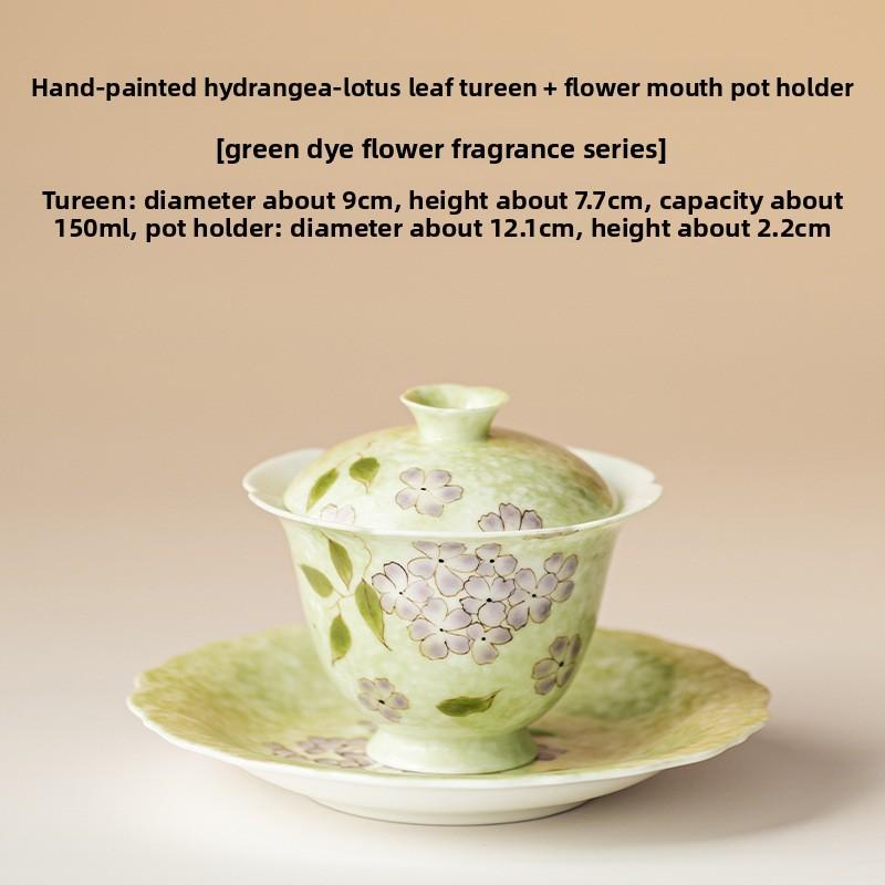 Hand-painted Hydrangea Gaiwan Vintage Tea Tureen Tea Bowl with Lid Kit Tea Maker Cover Bowl Tea Ceremony Accessories Ornaments