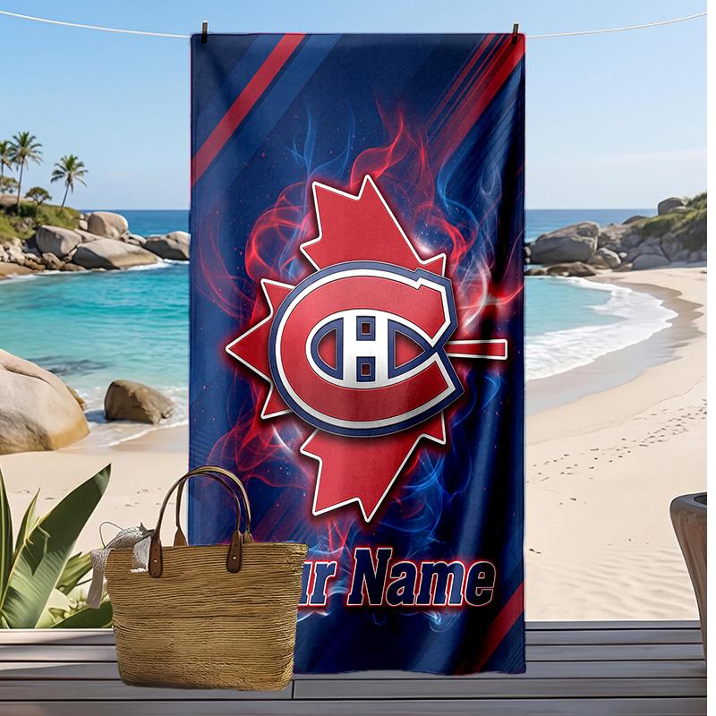 Montreal Canadiens Individuelles Strandtuch, Mit Ihrem Namen Text Bedrucken Leichtes Saugfähiges Handtuch für Schwimmen Reisen