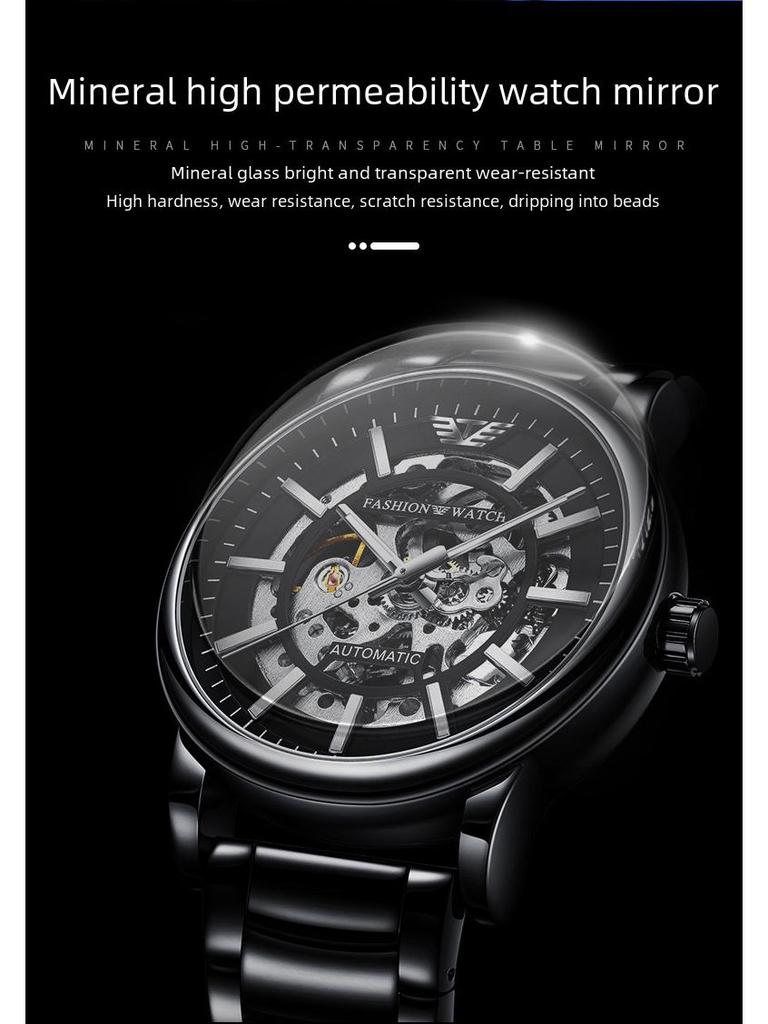 Popular Men's Black Warrior Hollow Mechanical Watch - Stylish, Waterproof, Luminous, Automatic