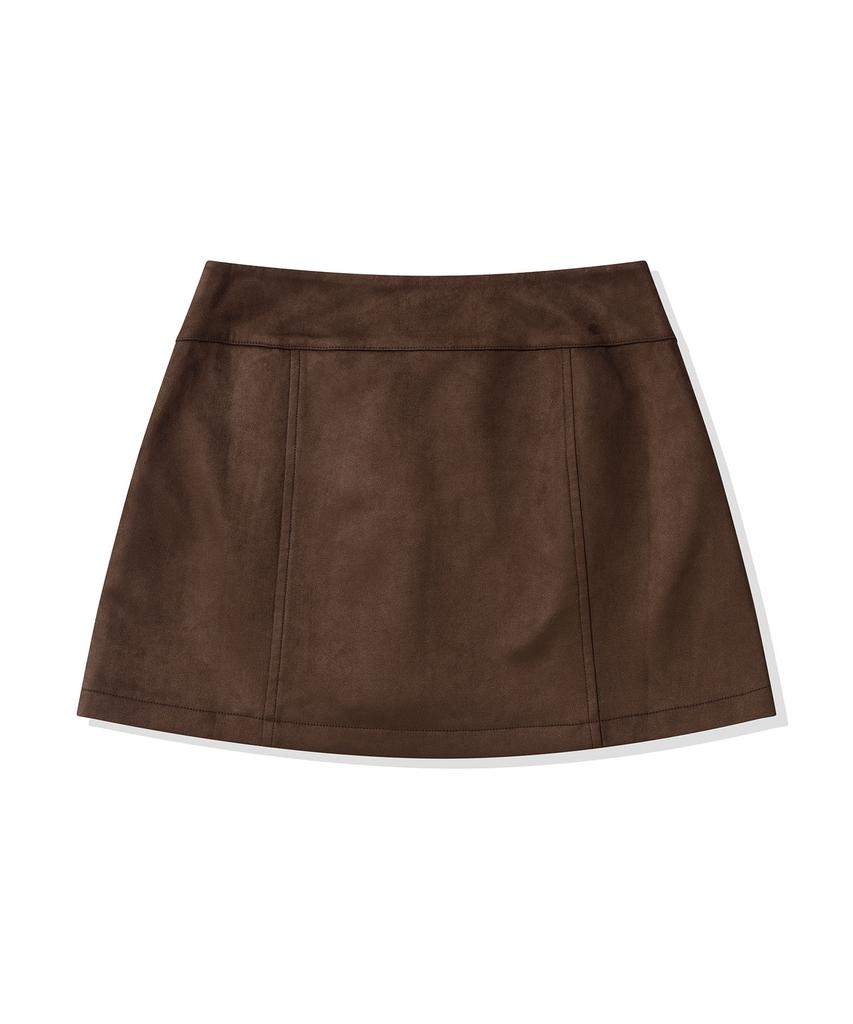 Code Graphy (Women) Faux Suede Mini Skirt_Brown