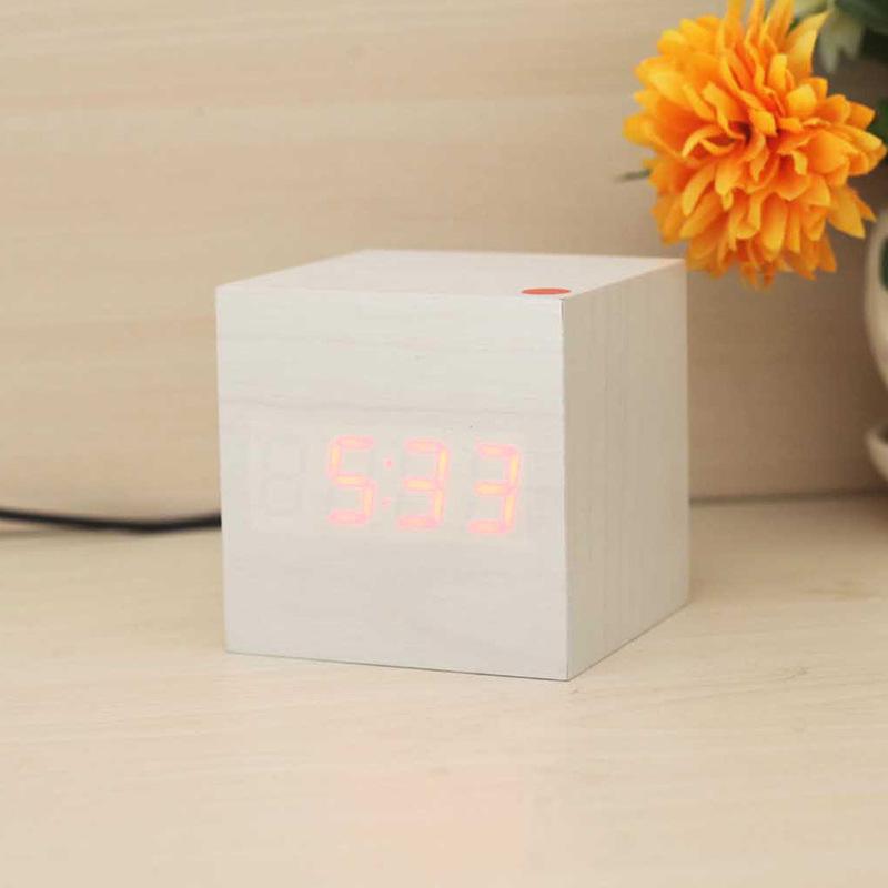 Smart Wooden Digital Alarm Clock with Night Light - Multi-functional Square Wall Clock for Students