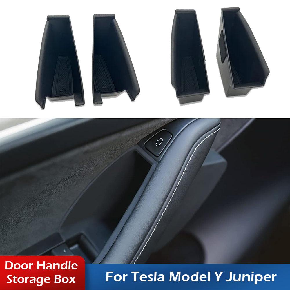 Side Door Handle Storage Box for Tesla Model Y Juniper 2025 2026 Door Slot Pockets Tray Organizer Interior Accessories