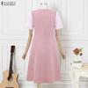 ZANZEA Women Stripe Patchwork Casual Turn Down Collar Summer Short Sleeve Dress