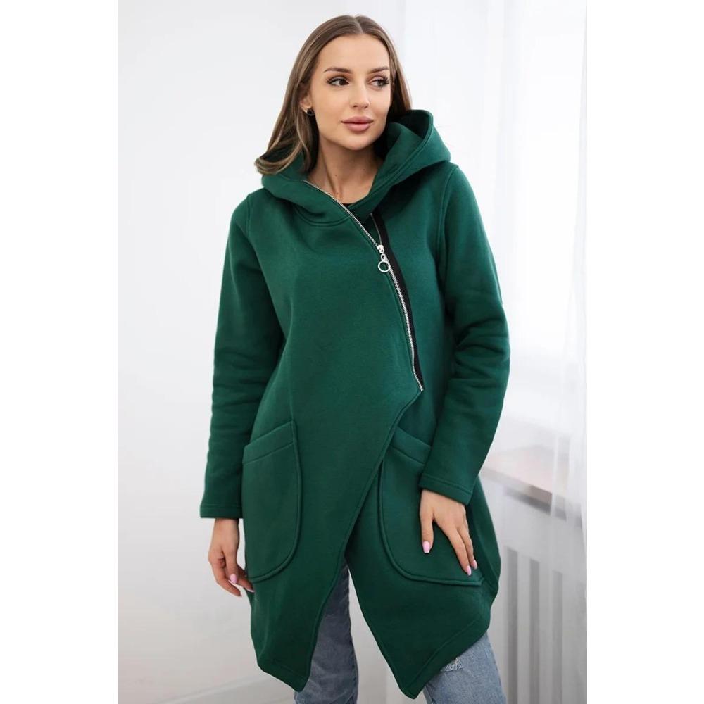 Hooded Sports Fleece Sweatshirt Casual Long-sleeved Zipper Jacket Women's Plus-size Solid Color Jacket