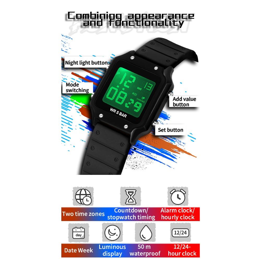 SANDA Electronic Watch Multifunctional Waterproof Sports Electronic Watch Fashion Trend Silicone Band Electronic Watch