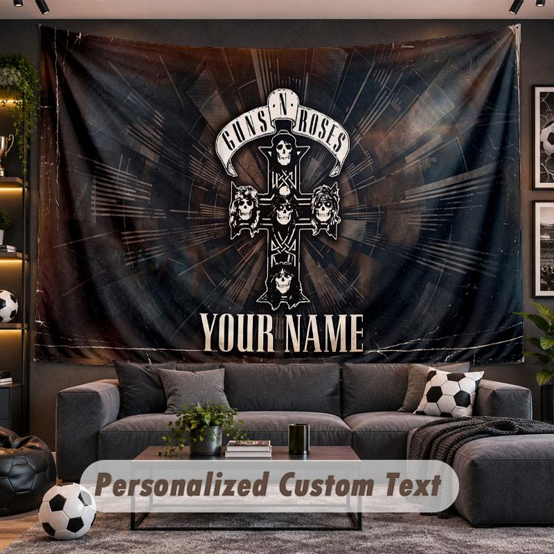 Wall Hanging Tapestry Custom NameGuns N’ Roses Pattern Personalized Printed Fabric Wall Decor