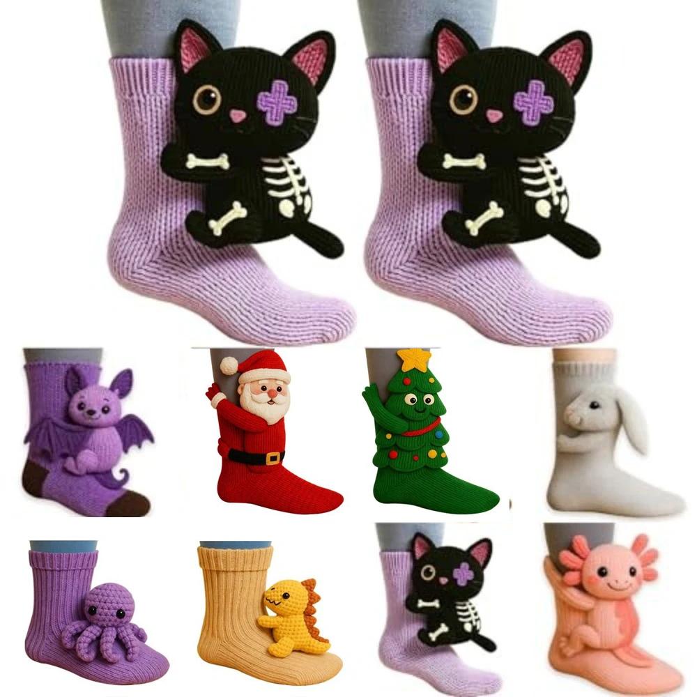 3D Knitted Animal Cute Socks Cozy Fuzzy Thick Warm Plush Kawaii Socks for Women Teens Kids Home Winter Holiday Christmas Gift
