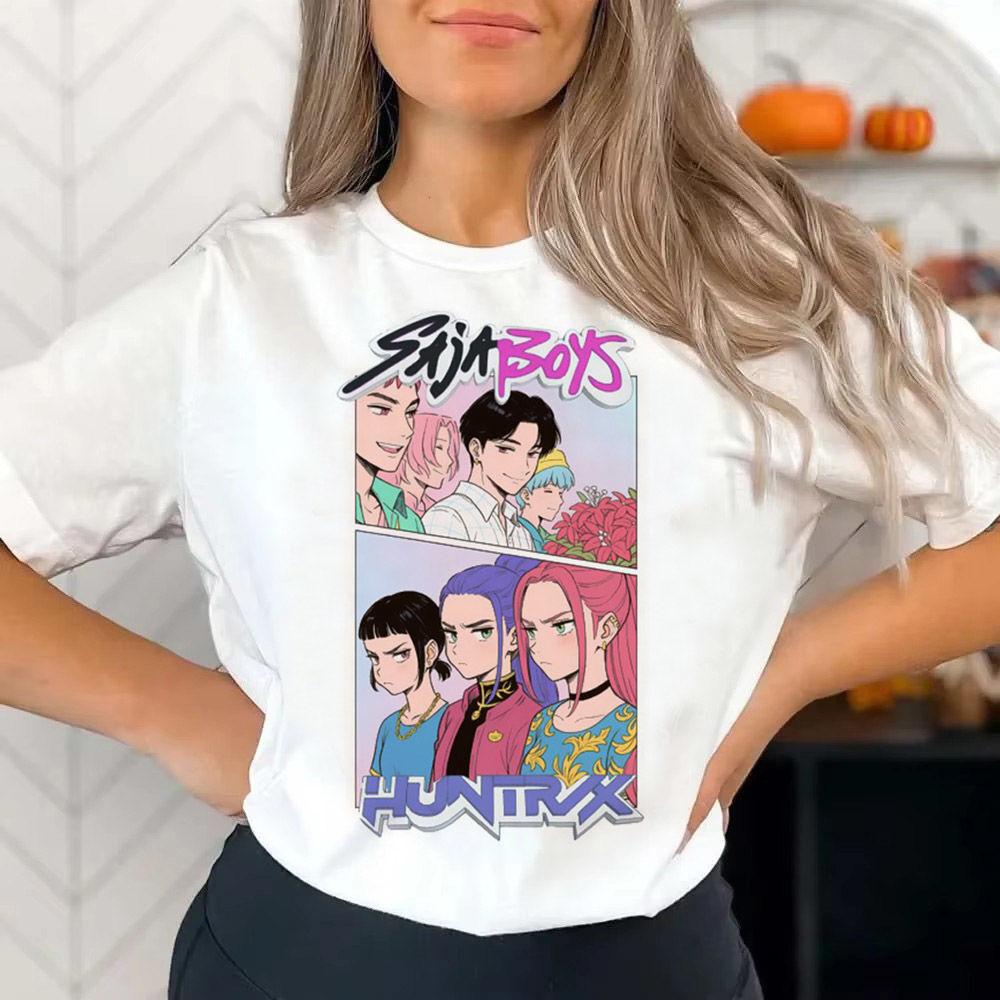 Huntrix Dívčí Kpop Lovci démonů Oboustranné tričko Tričko v anime stylu s Rumi Mira Zoey Dívčí skupina Magická bojovnice Fanouškovská trička