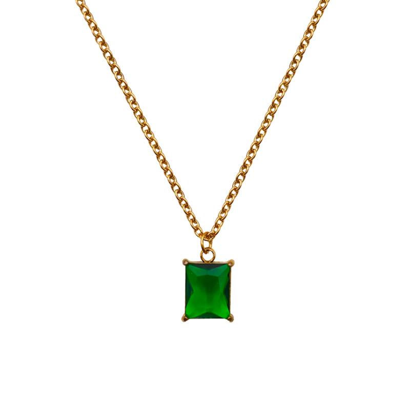 Acciaio Titanio Francese Stile Corteo Retrò Nuova Moda Quadrato Zircone Smeraldo Ciondolo Collana Gioielli da Donna Catena Clavicola