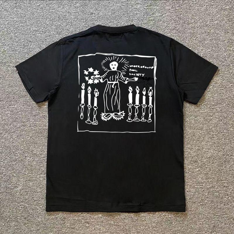 

Хлопок повышенной плотности, устойчивый к обледенению! Харадзюку Оверсайз Свободная Модная Колледж Футболка с Коротким Рукавом Мужская и Женская Парная Одежда Black-2XL