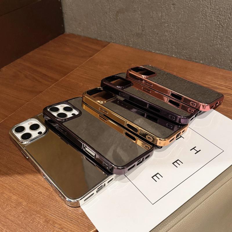 Electroplated iPhone 16/17 Pro Max Case with Makeup Mirror and Large Hole Design