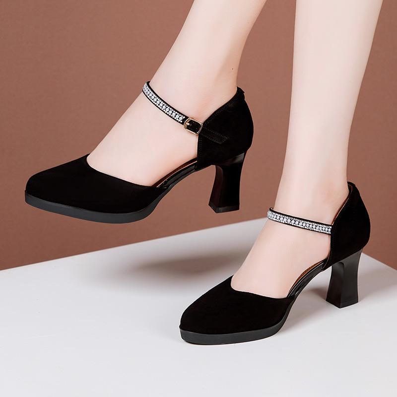Fashion Genuine Leather Lady Pumps Thick Heel Shoes 7/9/11cm Super High Heel Waterproof Platform Womens Shoes Party Dress High Heels
