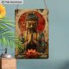 2D Flat, 1pc Vintage Spiritual Aluminium Wall Art Sign "Serene Buddha with Lotus"- 8"x12" Aluminium Rustic Home Decor, Meditation Room & Yoga Studio