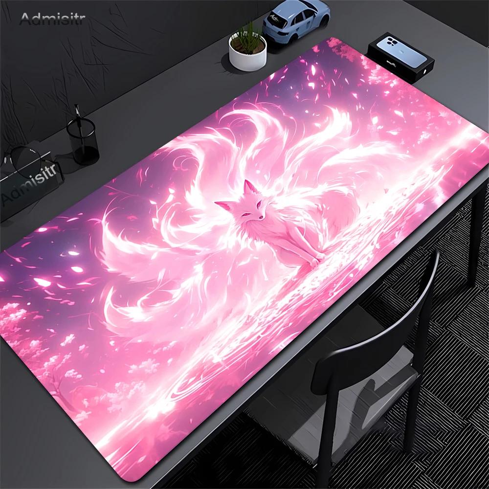 Pink Fox Large Gaming Mousepad XXL Gamer Mouse Pad Office Long Table Accessories Mouse Mat Kawaii Nine-tailed Fox Desk Mat Xxl