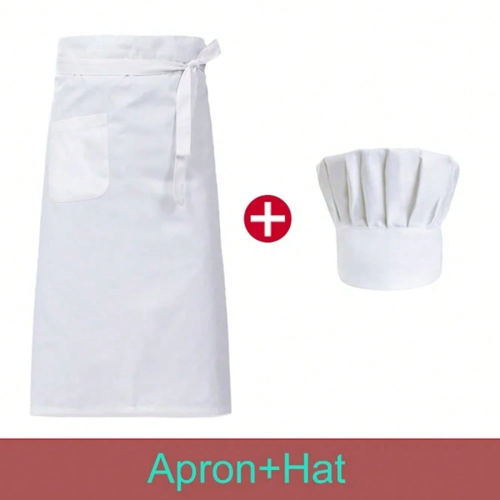 

Комплект униформы Кухонный фартук Кейтеринговая кепка Поварской передник для отеля Мужской Ресторан Кухня Повар Рабочий фартук Пекарня Кафе Женская Шапка официанта белый