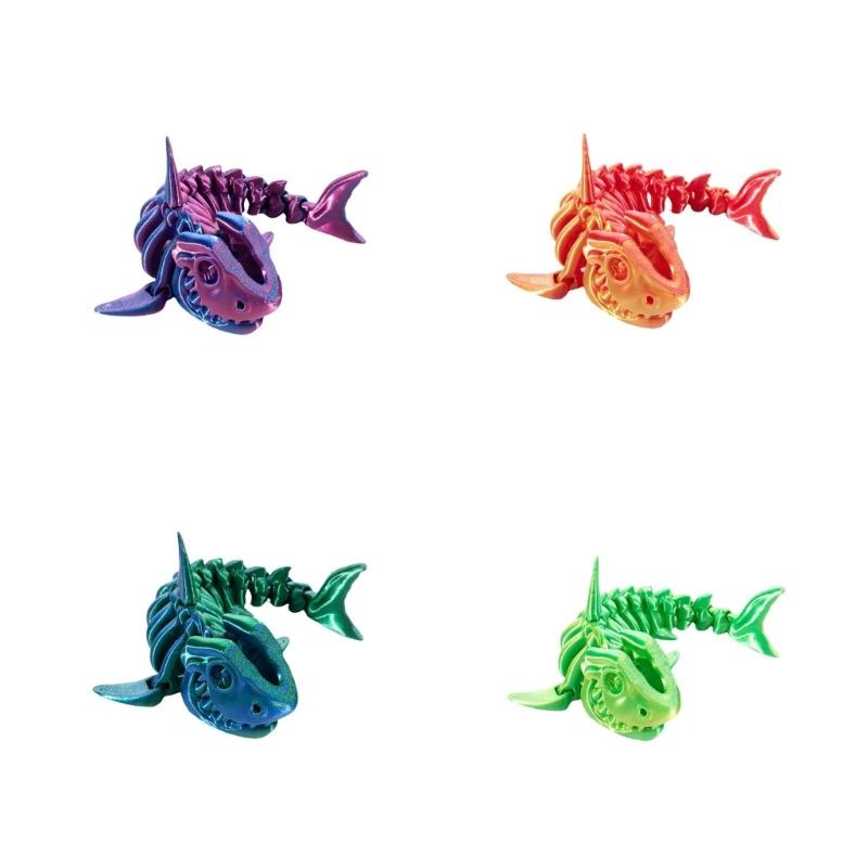3D Printed Shark Bone Ornament with Articulated Design Flexible Joint Animal Figurine For Desk Toy Home Office Decors