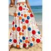Tištěný design Červený a bílý drobný květinový potisk Celoroční dámská maxi sukně, Boho elastický pas Splývavá poloviční sukně