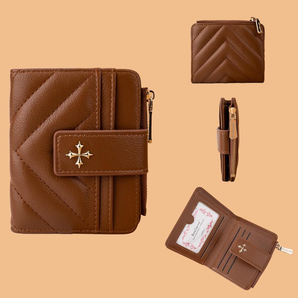 

Baellerry женский короткий тройной кошелек из искусственной кожи с застежкой-молнией, модный держатель для карточек и бумажников коричневый