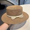 French Wide-Brimmed Straw Hat for Women Spring Summer Beach Sun Protection Cap with Elegant Bow Tie Sand Photo Shade