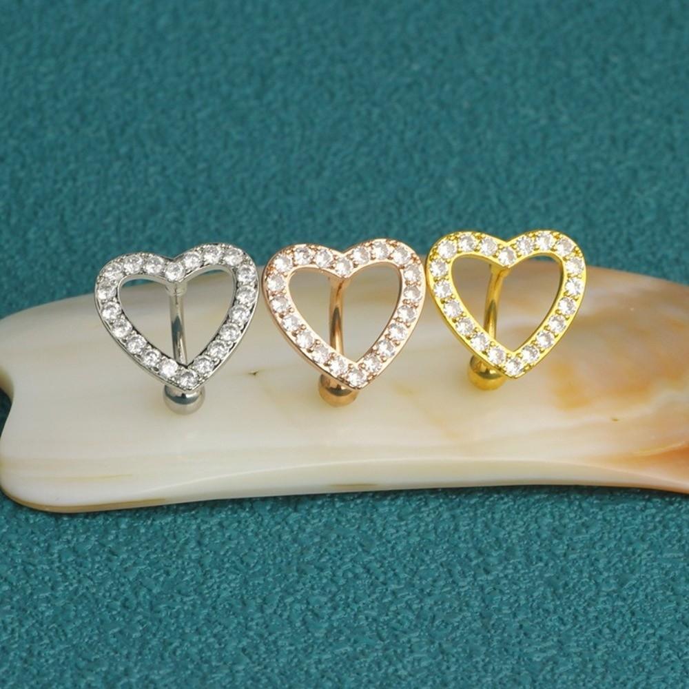 Stainless Steel Heart Belly Button Ring Sparkling Navel Ring Fashion Navel Barbell Jewelry  Women