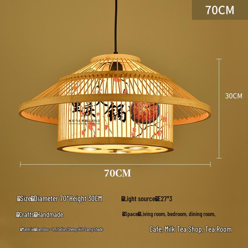 Retro Bamboo Pendant Lamp for Restaurants and Hotels - Chinese Style with Spotlight