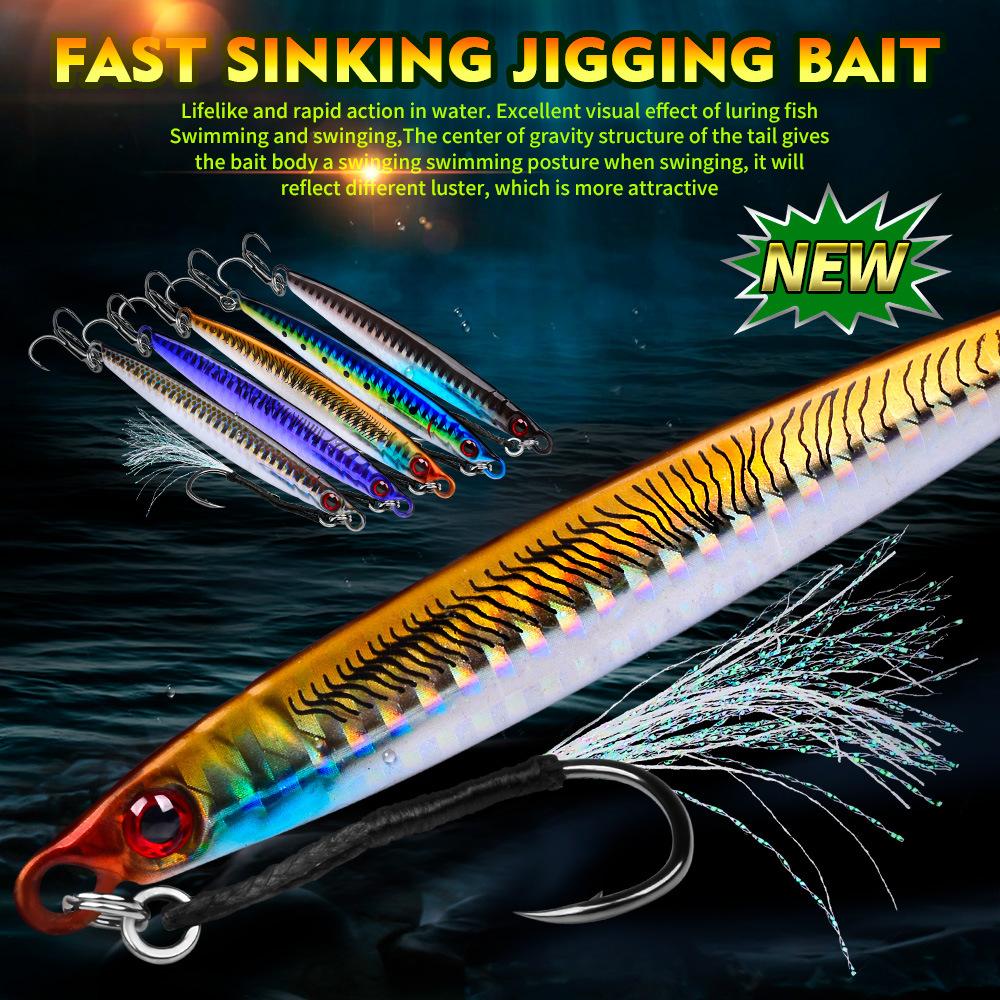 3D Fast Drawing Sea Fishing Lure with Hook Boat Fishing for Drifting Mackerel Hook, Long Throw Speed Sinking Iron Plate Fishing Gear