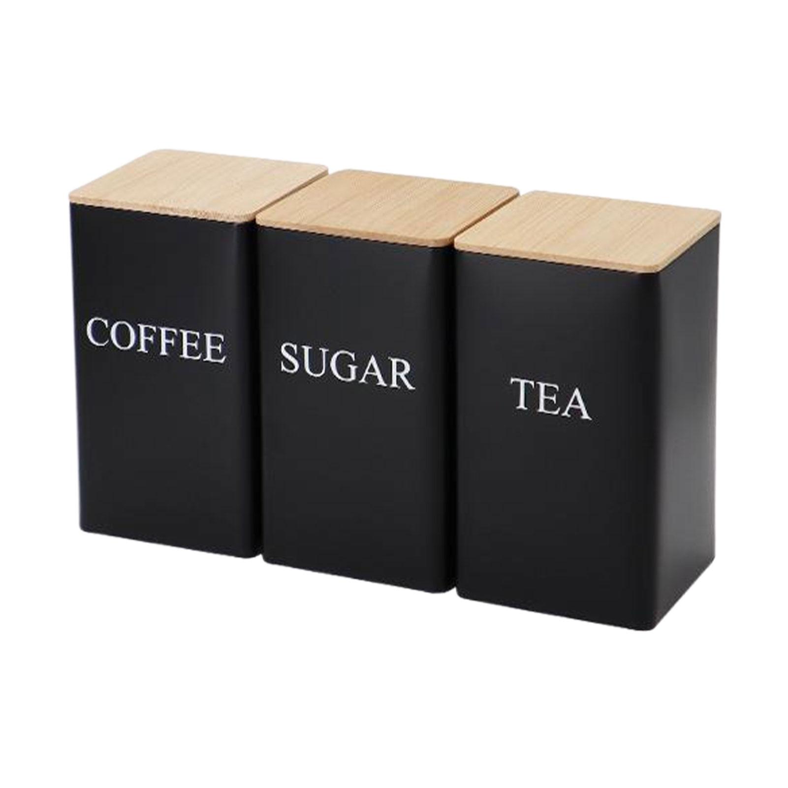

3Pcs Coffee Bean Storage Bottle with Bamboo Lid Simple Style Tea Coffee Sugar Storage Jar Tea Can Kitchen Storage & Organization чорний