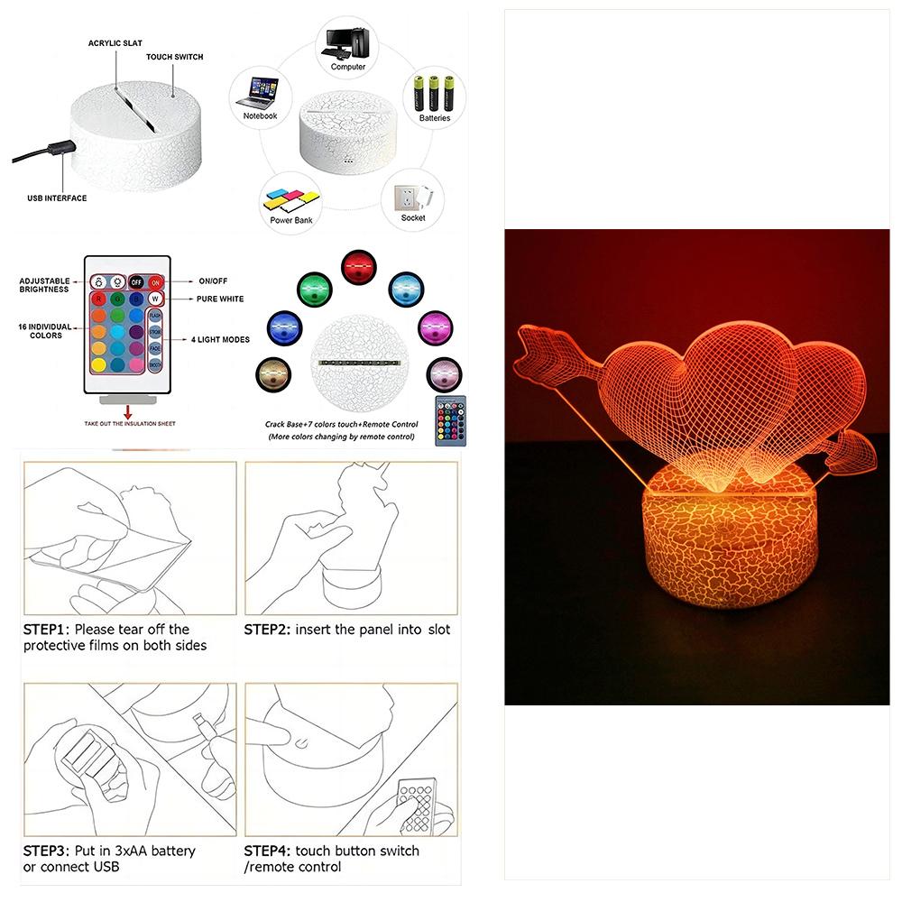 3D LED Night Light USB RGB Lamp illusion I Love You Gadget Heart Bedroom Desk Lamps Home Decoration Romantic Night Love Gifts