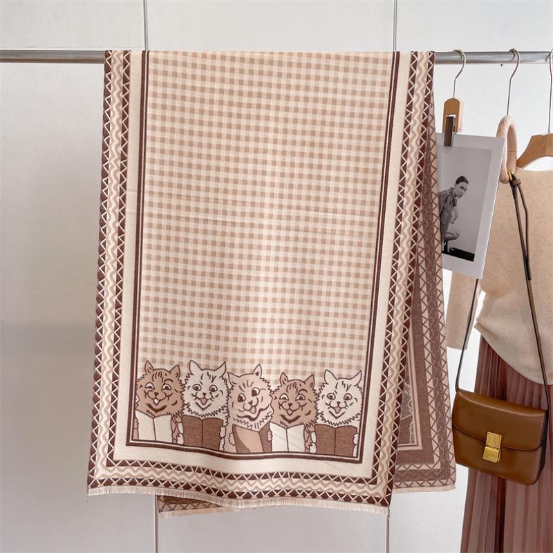 New Cat Imitation Cashmere Scarf Women's Winter Double-sided Plaid Warm Scarf Shawl with Light Luxury