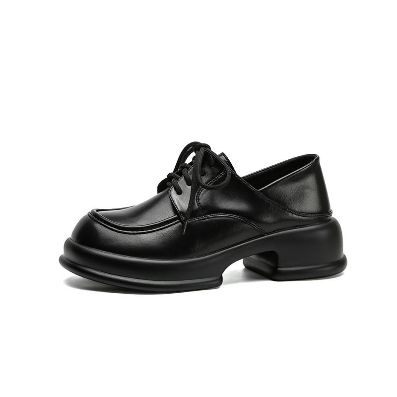 

Туфли на плоской подошве из натуральной кожи Yuexinwang для женской обуви Huizhou, Su Yinyin, весенние новые туфли со шнуровкой спереди и толстой подошвой, маленькие кожаные туфли 34 чёрный