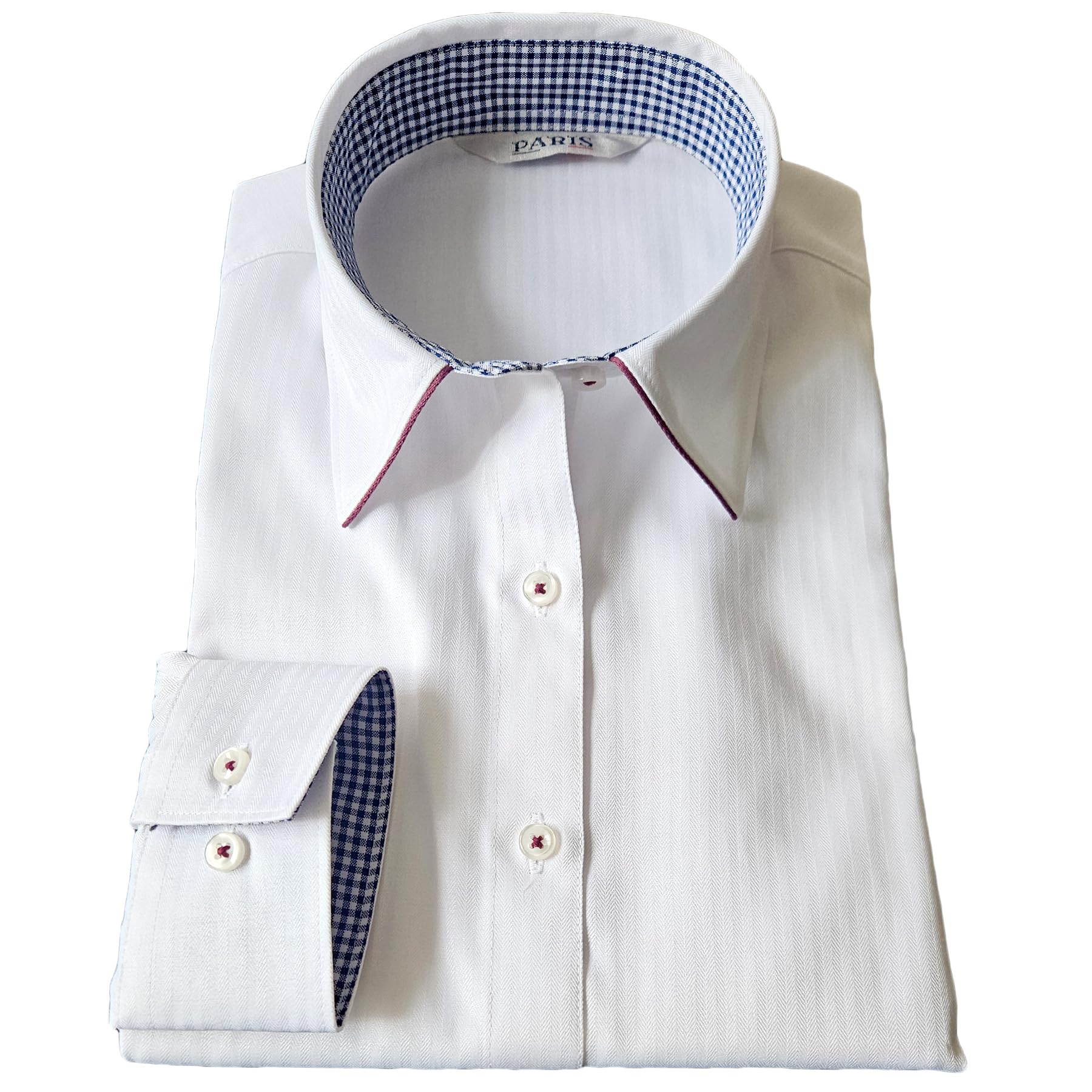 

[PARIS 16e] Women s Shirt Blouse, Long-Sleeved, Office Shirt, White, Wrinkle-Resistant, Dark Red Piping, L C