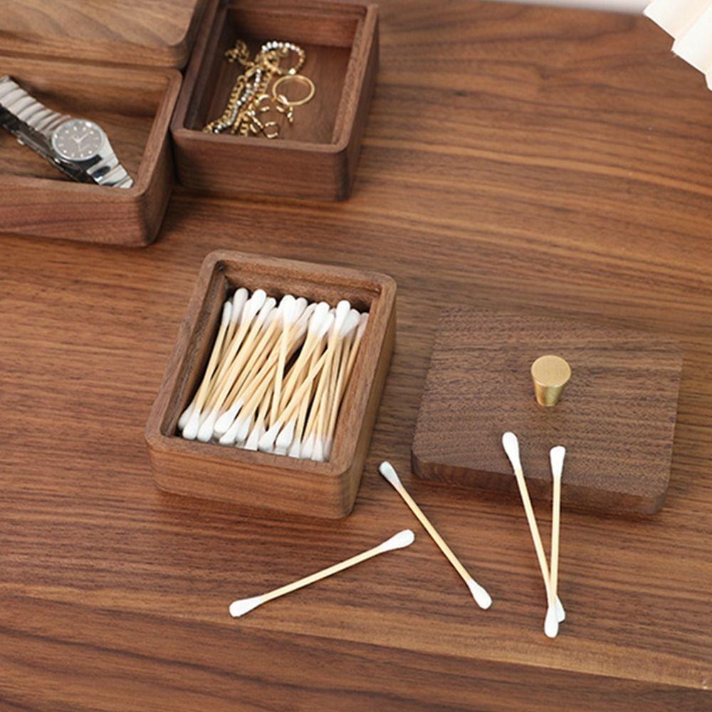 Multifunkční přenosný stolní box na párátka z vlašského ořechu s víčkem, box na zubní nit, opakovaně použitelný, odolný, dóza na vatové tampony, domácí