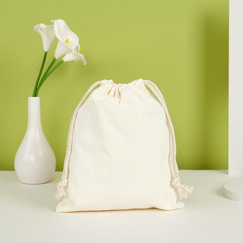 Blank Canvas Drawstring Bag with Cotton Rope for Nuts or Rice, Custom Logo Printing Available