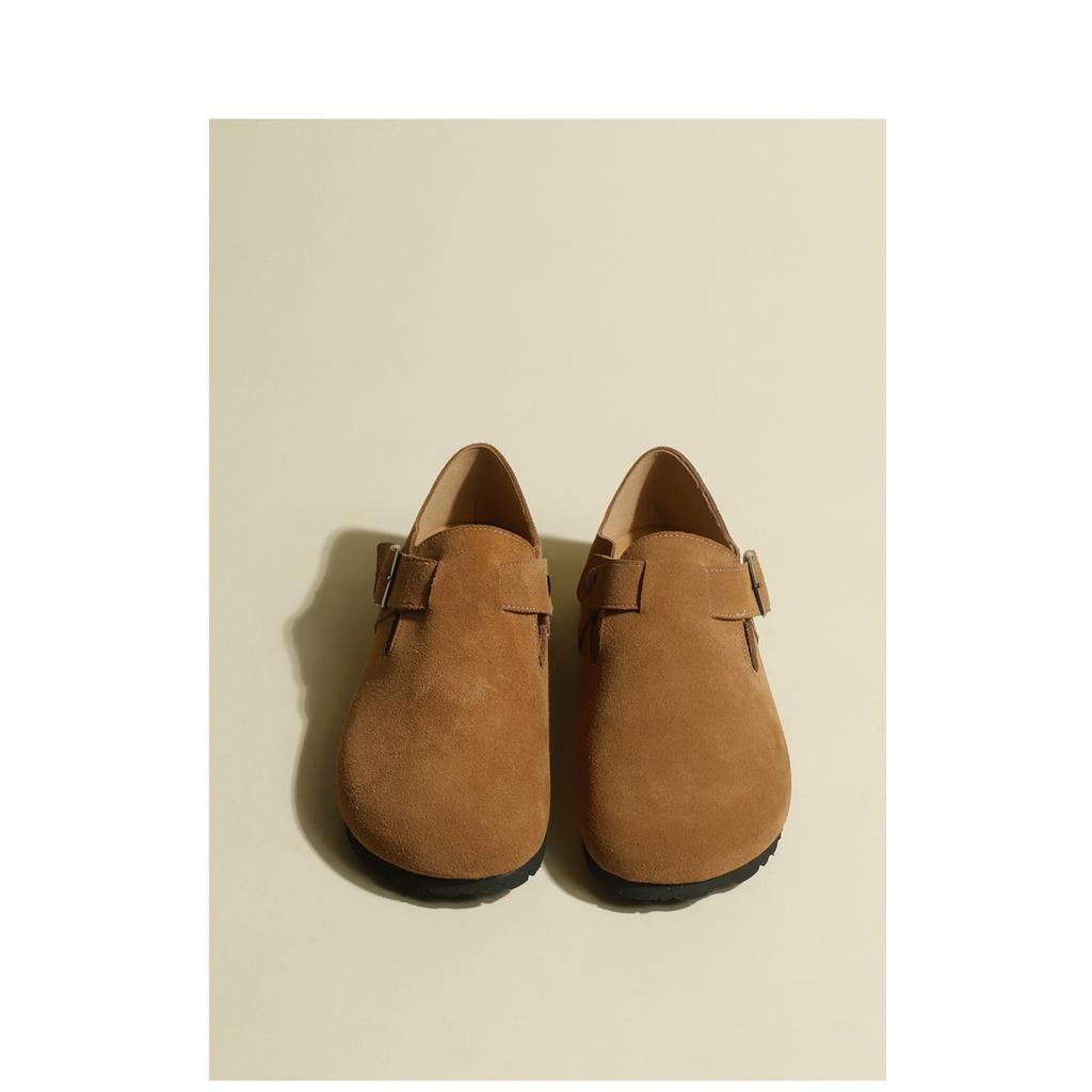 [Ziyan] Single shoes, matte real soft leather retro Boken shoes, women's one-pedal casual shoes, flat-soled Doudou shoes