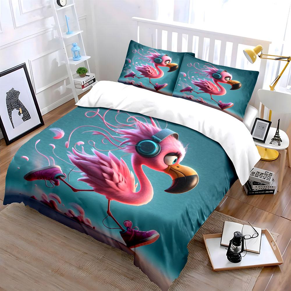 Pink Flamingo Sport Set Soft Comfortable Duvet Cover Bedding Set Included 1*Duvet Cover & 2*Pillowcases, Gift